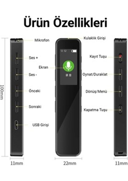 LED Ekranlı 32 GB Mp3 Çalar Kesintisiz Ses Kayıt Kb 90 modelleri