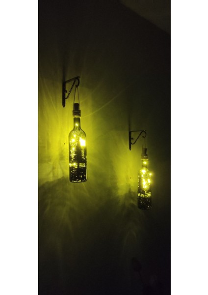 Dekoratif Cam Şişe Aplik El Boyama Çam Ormanı Peri LED Aydınlatma