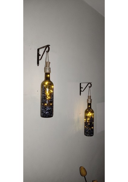 Dekoratif Cam Şişe Aplik El Boyama Çam Ormanı Peri LED Aydınlatma