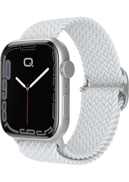Apple Watch Ultra 9 8 7 6 5 4 3 Se 49mm-45mm-44mm-42mm Uyumlu Ayarlanabilir Tokalı Örgü Kordon İnci Beyazı