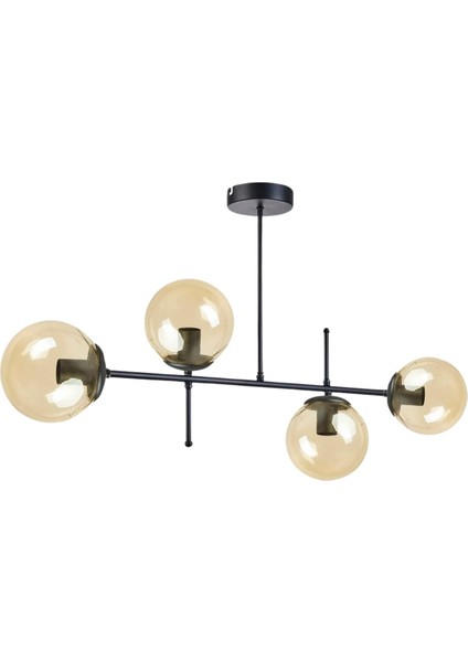 Feris Modern Tasarım Salon Mutfak Yatak Odası Siyah Renk Bal Camlı 4 Lü Avize