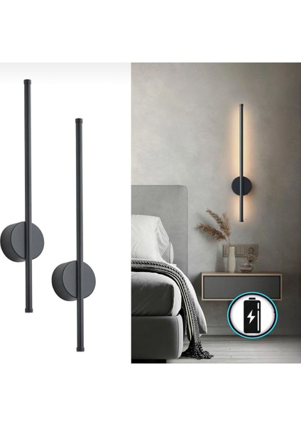 Modern Dekoratif Günışığı LED Duvar Aplik 70 cm Siyah (Pilli )