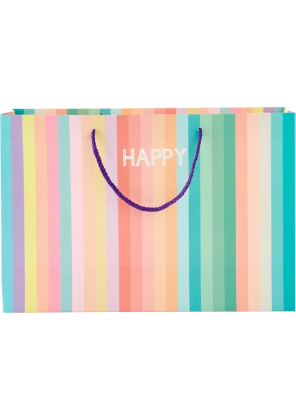 Happy Yatay Karton Çanta - Renkli - 25X38 cm