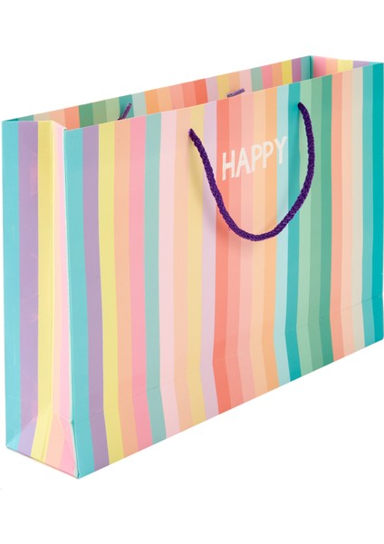 Happy Yatay Karton Çanta - Renkli - 25X38 cm