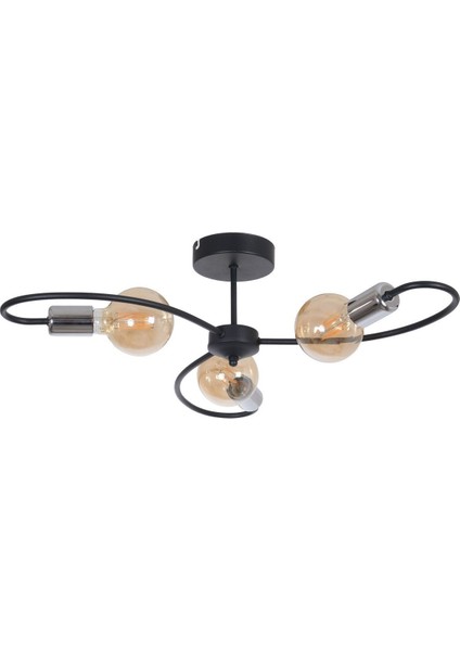 Mars Spor Tavan Plofonyer Krom Detaylı Siyah Salon - Mutfak - Yatak Odası 3 Lü Avize(Ampulsüz)