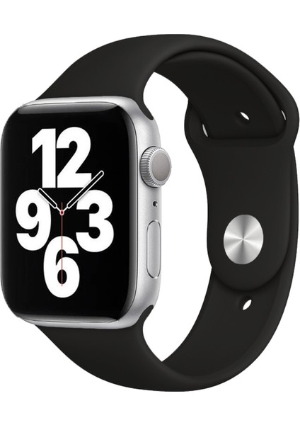 Apple Watch Series SE/11/10/9/8/7/6/5/4/3 46mm-45mm-44mm Uyumlu S/M Silikon Kordon Siyah
