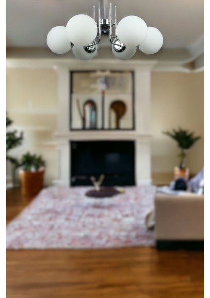 Tanya Modern Tasarım Mutfak - Salon - Yatak Odası - Tavan Krom Renk Beyaz Camlı 6 Lı Avize