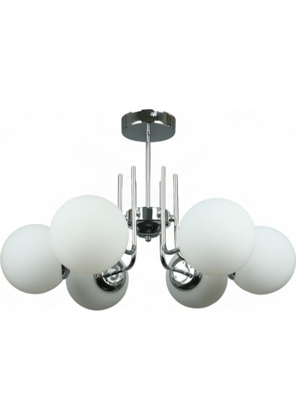 Tanya Modern Tasarım Mutfak - Salon - Yatak Odası - Tavan Krom Renk Beyaz Camlı 6 Lı Avize fırsatları