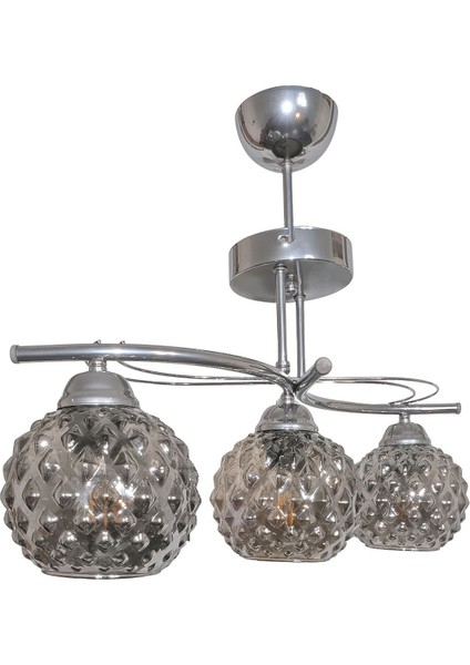 Rengin Modern Krom Renk 3 Lü Camlı Avize Salon - Mutfak - Yatak Odası