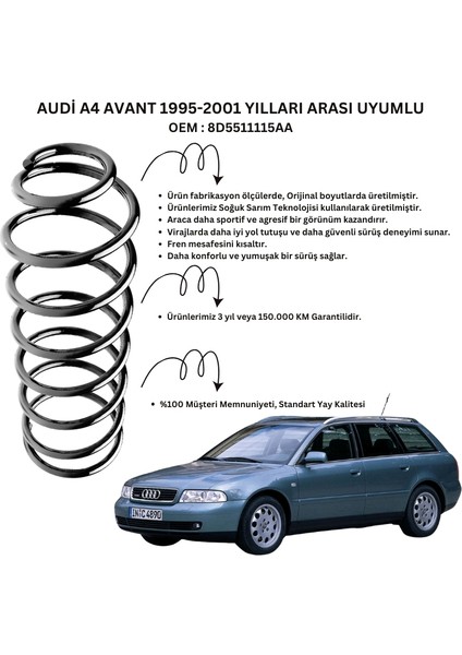 Arka Helezon Yay Takımı - 2 Adet Standart Yay ST102003R, Audi A4 Avant (1995-2001) Uyumlu