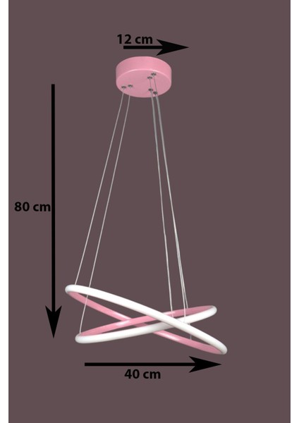 Rings Modern Tasarım Pembe Renk - Yatak Odası - Salon -Çocuk Odası - Mutfak Beyaz LED 2 Li Avize