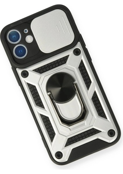 Apple iPhone 12 Mini Kılıf Pars Lens Yüzüklü Silikon - Gümüş Gnzrz