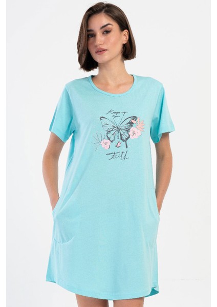 Pamuklu Kadın Büyük Beden Kısa Kol Gecelik , 405350