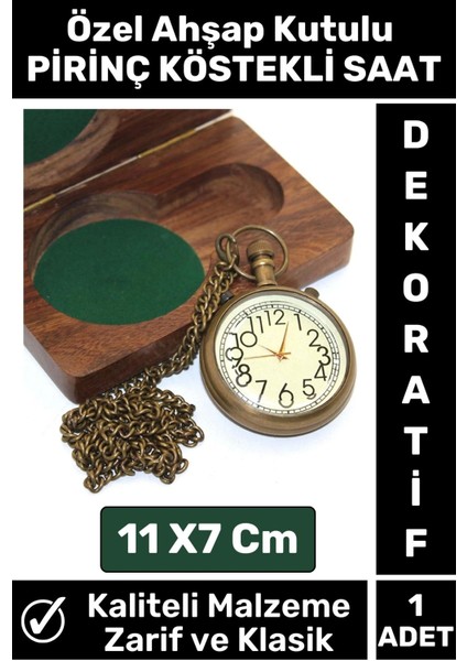 Özel Tasarım Ahşap Kutulu Klasik Vintage Dekoratif Erkek Arkadaşa Hediyelik Pirinç Köstekli Saat