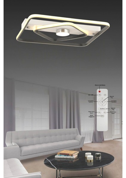 Sanya 45 cm Kumandalı 3 Renk Işık Mod'lu(Beyaz Sarı Gün Işığı) Salon Mutfak Yatak Odası LED Avize