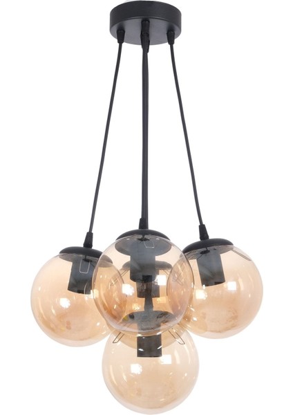 Çako Modern Tasarm Yatak Odası - Salon - Mutfak - Cafe Siyah Renk Bal Camlı 5 Li Avize