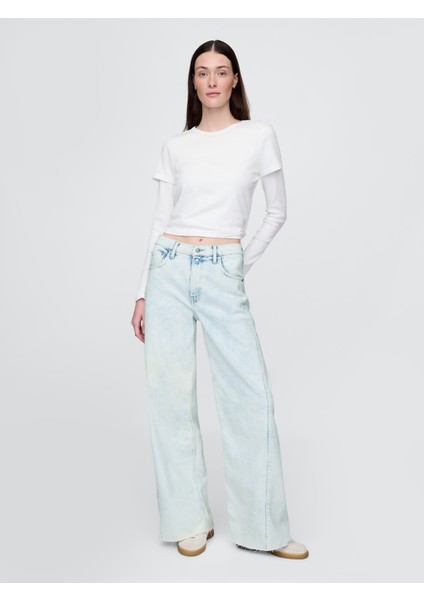 Kadın Mavi High Rise Stride Wide-Leg Jean Pantolon