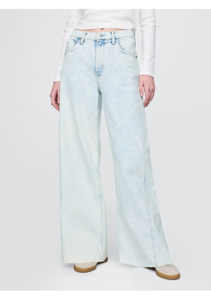 Kadın Mavi High Rise Stride Wide-Leg Jean Pantolon indirimleri