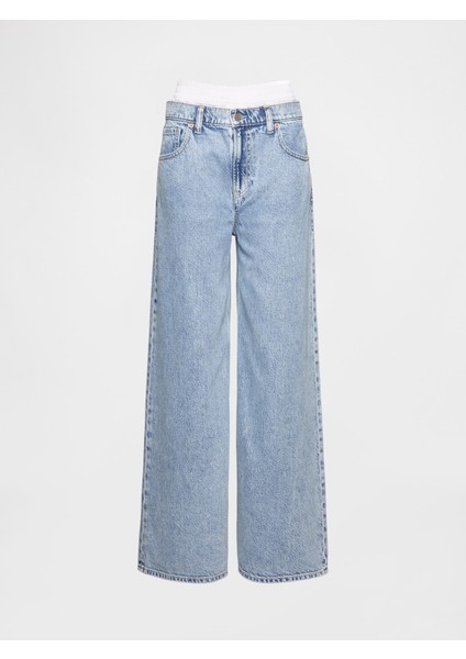 Kadın Açık Mavi Mid Rise Ultrasoft Boxer Baggy Jean Pantolon fiyatları