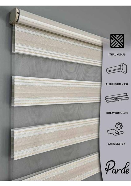 Kuzey Serisi Ithal Kumaş Çizgili Krem Zebra Stor Perde