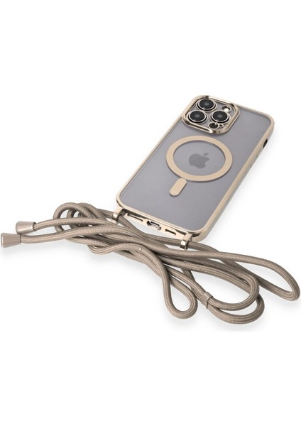 Apple iPhone 12 Pro Kılıf Divo Lazer Askılı Magsafe Kapak - Gold Gnzrz