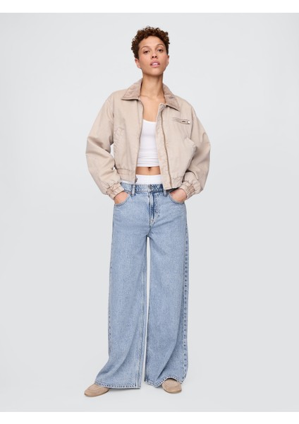 Kadın Açık Mavi Mid Rise Ultrasoft Boxer Baggy Jean Pantolon