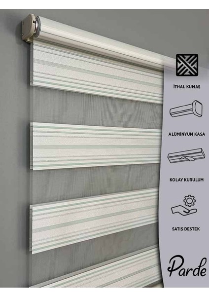 Kuzey Serisi Ithal Kumaş Çizgili Yeşil Zebra Stor Perde