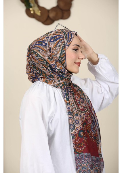 Etnik Desenli Soft Bordo Şal – Veyna Scarf Özel Serisi | Desenli Yazlık Şal | Şık Tesettür Şal Modelleri