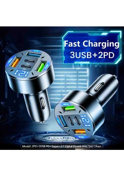 S19-USB Type-C Araba Hızlı Şarj Cihazı 5 Port Pd Xiaomi Iphone 12 13 14 Pro Samsung fırsatları