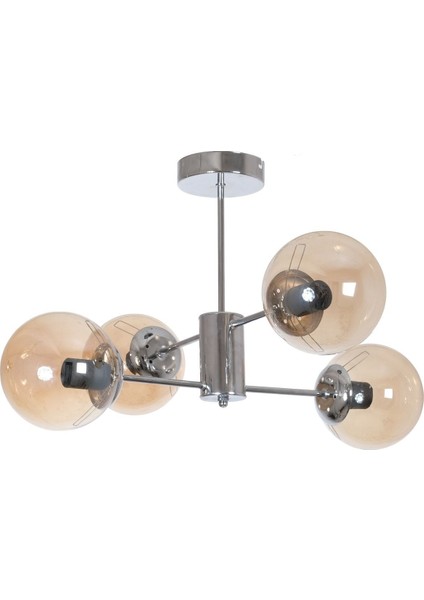 Oscar Modern Lüks Tasarım Krom Gümüş Renk Kasa Bal Camlı Salon - Mutfak - Yatak Odası 4 Lü Avize