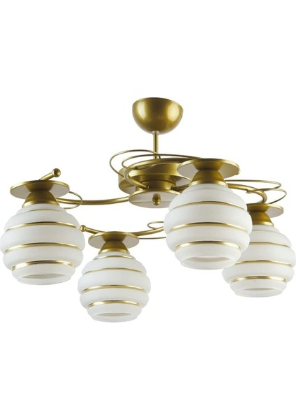 Goldina Modern Plofonyer Gold Kasa Simli Camlı Salon - Mutfak - Yatak Odası 4 Lü Avize