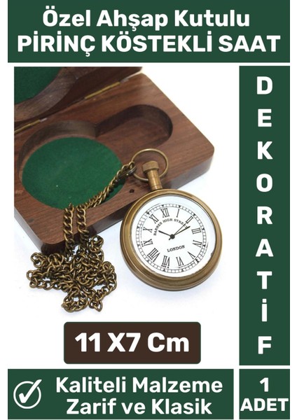 Özel Model Ahşap Kutulu Klasik Vintage Dekoratif Erkek Arkadaşa Hediyelik Pirinç Köstekli Saat