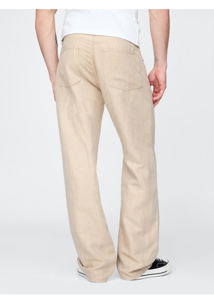 Erkek Bej Keten Karışımlı 90's Loose Herringbone Pantolon