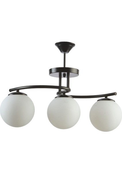 Linda Modern Siyah Renk Kapalı Globe Beyaz Camlı Salon - Mutfak - Yatak Odası 3 Lü Avize