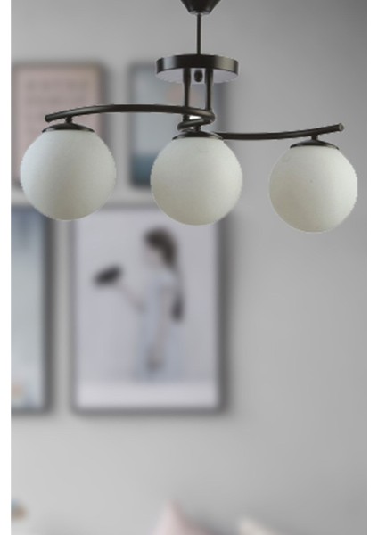 Linda Modern Siyah Renk Kapalı Globe Beyaz Camlı Salon - Mutfak - Yatak Odası 3 Lü Avize fiyatları