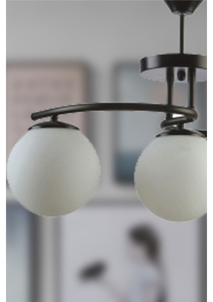 Linda Modern Siyah Renk Kapalı Globe Beyaz Camlı Salon - Mutfak - Yatak Odası 3 Lü Avize modelleri