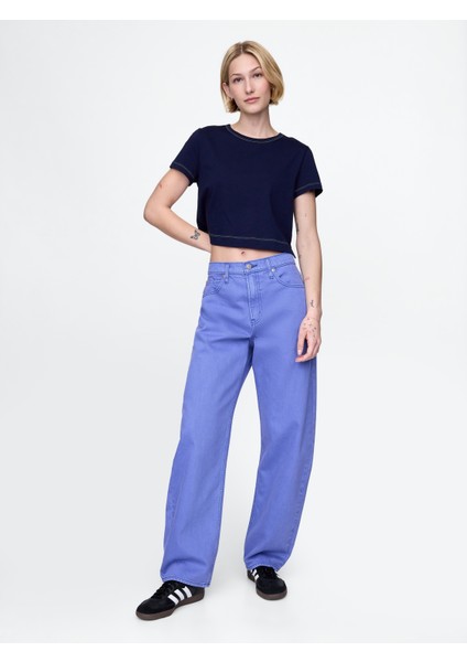 Kadın Mavi High Rise Barrel Jean Pantolon
