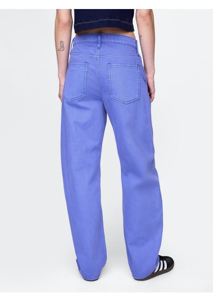 Kadın Mavi High Rise Barrel Jean Pantolon modelleri