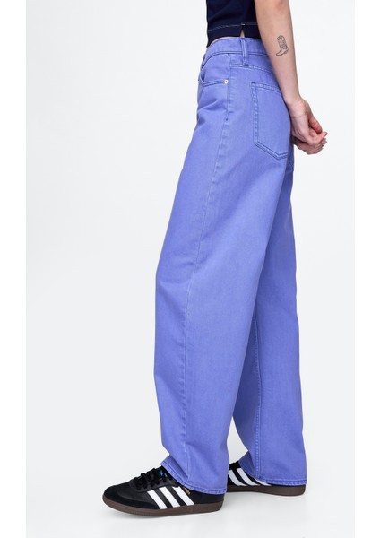 Kadın Mavi High Rise Barrel Jean Pantolon fırsatları