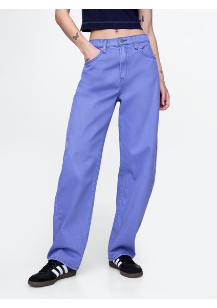Kadın Mavi High Rise Barrel Jean Pantolon indirimleri