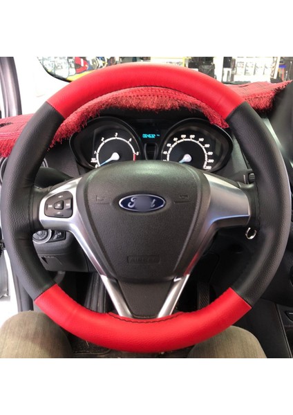 Dikişli Direksiyon Kılıfı Siyah Deri Kırmızı Deri Siyah Dikişli F Ord Currier Için