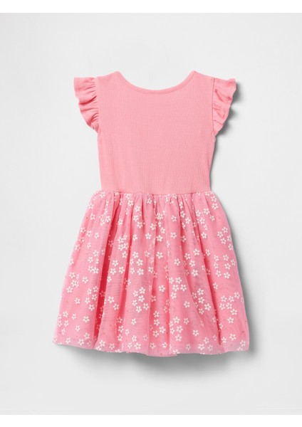 Kız Bebek Pembe Çiçek Desenli Tül Elbise fiyatları