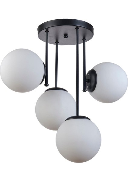 Vanessa Modern Tasarım Salon Mutfak Yatak Odası Siyah Renk Beyaz Camlı 4 Lü Avize