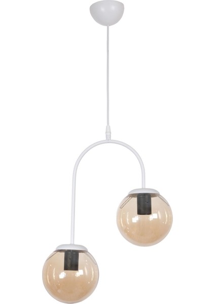 Janin Modern Sarkıt Beyaz Renk Gövde Camlı Salon - Mutfak - Yatak Odası 2 Li Avize