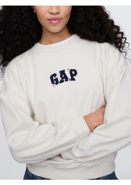 Kadın Bej Vintage Soft Oversize Gap Logo Sweatshirt