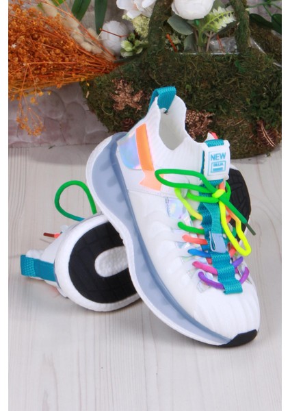 Karsu Rahat Esnek Özel Tasarım Renkli Bağcuklı Sneaker Kadın Ayakkabı indirimleri