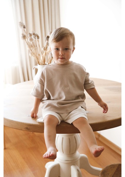 Vizon Bisiklet Yaka Oversize T-Shirt Bebek - Çocuk