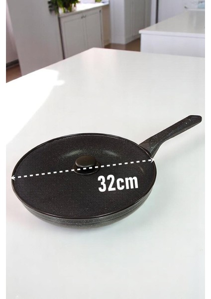 Granit Döküm Tava Yağ Sıçratmaz Kapaklı -Yapışmaz Taban 32 cm 721668