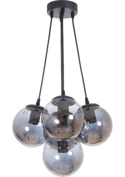 Çako Modern Tasarm Yatak Odası - Salon - Mutfak - Cafe Siyah Renk Füme Camlı 5 Li Avize