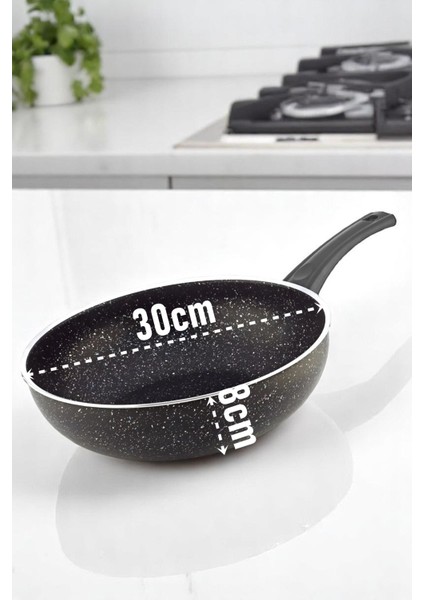 Granit Döküm 8 cm Derin Wok Tava - Yapışmaz Wok Tava - 30 cm 721663